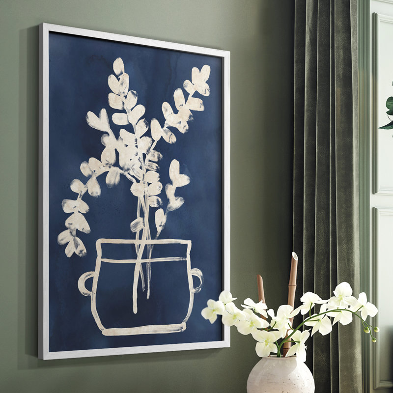 Vessel on Indigo I Framed Print - Solid Wood, Blanc, H 10 po x l 8 po