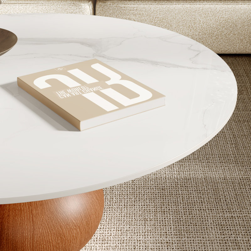 Table basse Jackline Living Mid-Century, H 18,23 po x L 35,43 po x l 35,43 po, Brun pierre à neige brillant