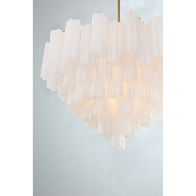 Dimmable Tiered Chandelier, Aged Brass, White, 21.5" H x 32" W x 32" D