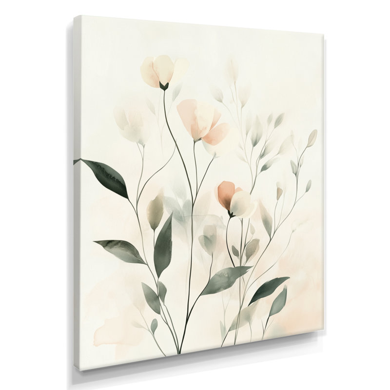 Soft Botanical Breeze I - Décoration murale en toile botanique verte, H 32 po x l 16 po, Toile tendue