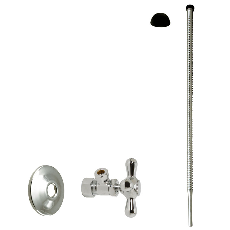 Trousse d'alimentation pour robinet et toilette 5/8 po x 3/8 po x P 20 po avec robinet d'arrêt à angle en croix, Nickel poli