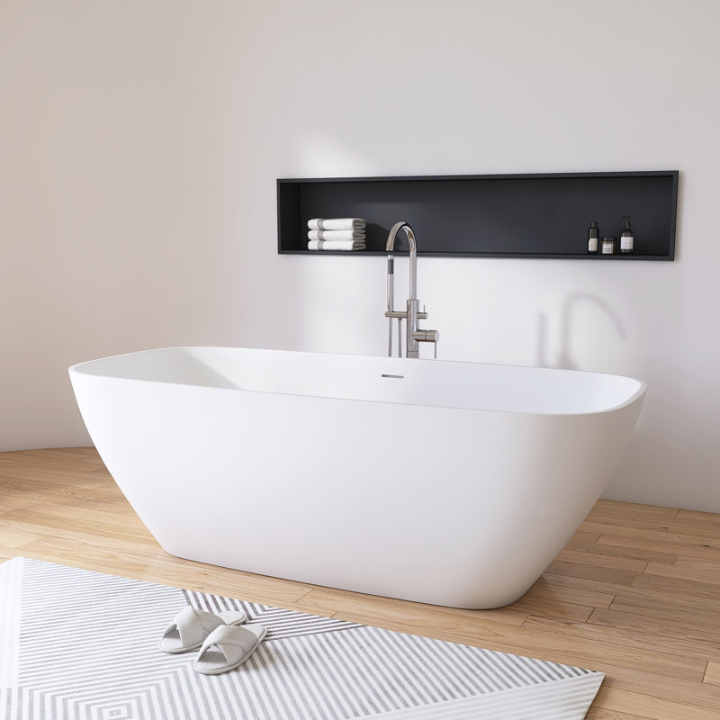 67'' x 30"  Freestanding Soaking Solid Surface Stone Resin Bathtub, White