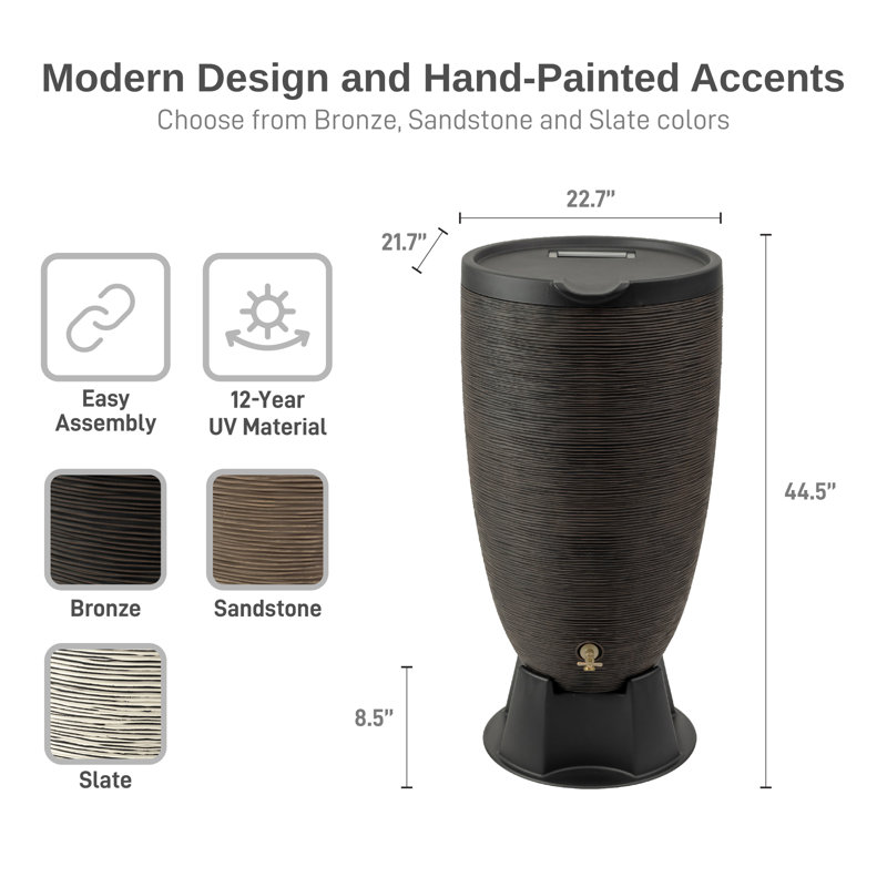 RTS Home Accents 50 Gallon Newport Rain Barrel with Removable Lid and Stand, Black
