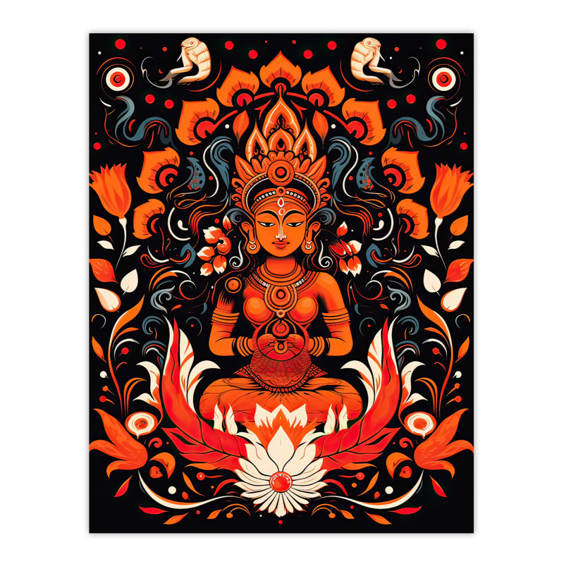 Wall Art Print Hindu Goddess Parvati Floral Concept Art Design Orange Decorative Pattern on Poster
