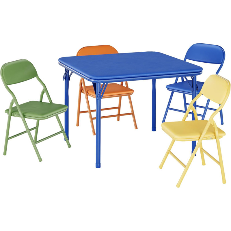 Folding Table & Chairs Set for Kids, Portable Playroom & Daycare Set, Blue