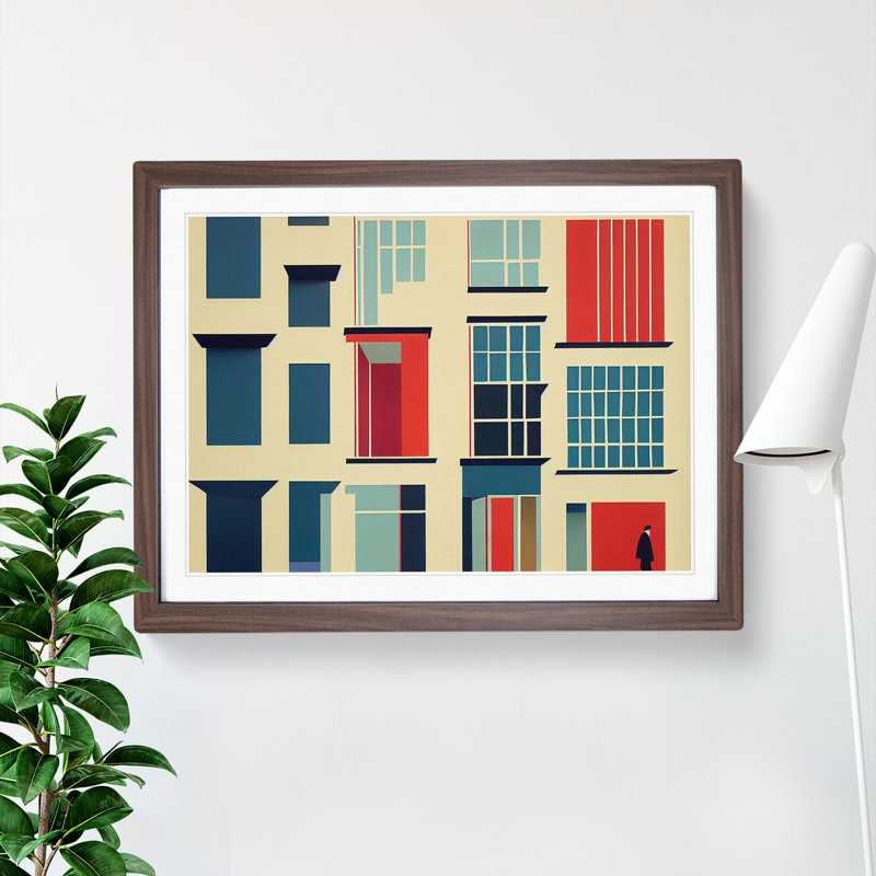 Bauhaus Architecture Vol.2 Abstract - Single Picture Frame Print, 46cm H x 64cm W x 2cm D, Walnut