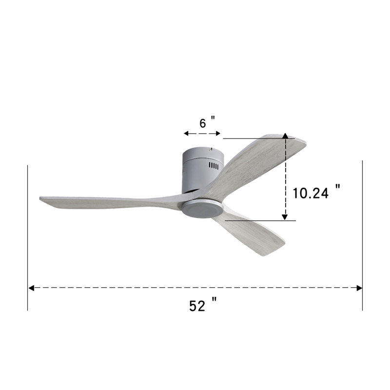 52 Inch Flush Mount Ceiling Fan Dc 3 Carved Wood Fan Blade Noiseless Reversible Motor Remote Control Without Light