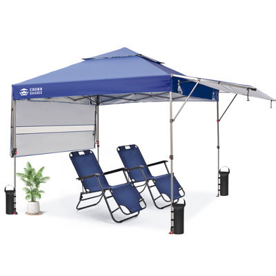 CROWN SHADES Auvent commercial instantané 10 x 10 avec toile enduite argentée 150D, comprenant 2 auvents extensibles, 4 cordes, 8 piquets, 4 sacs de poids, un sac STO 'N Go