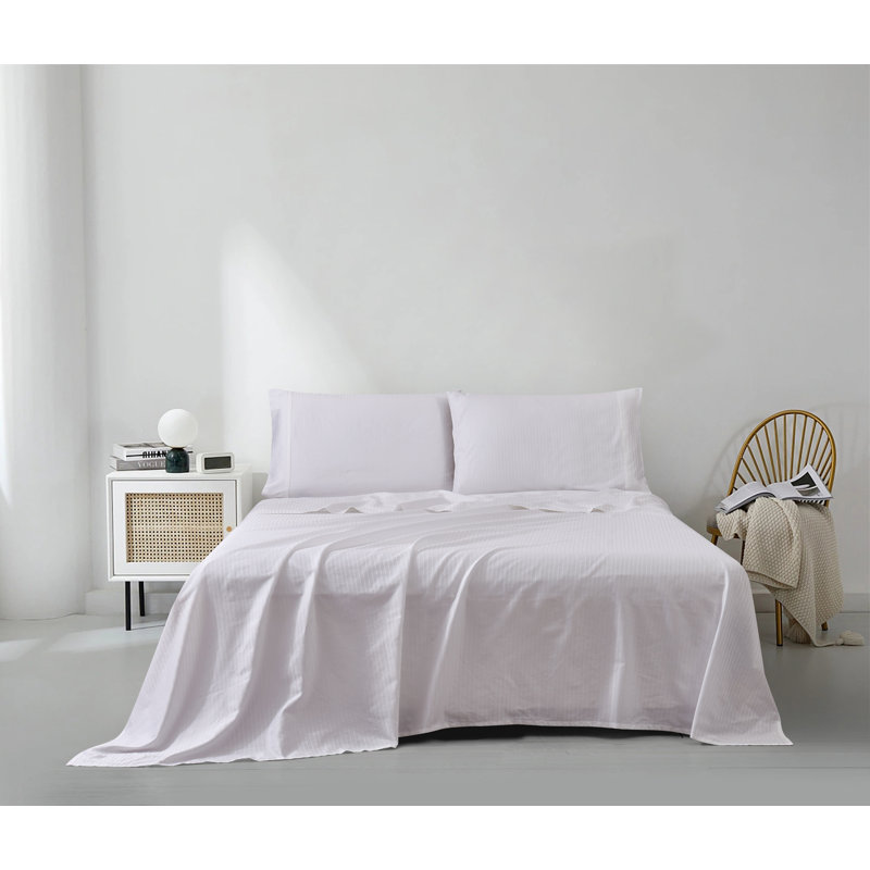 Ensemble de draps 100% coton 600 fils 600 fils jacquard, Très grand, Blanc