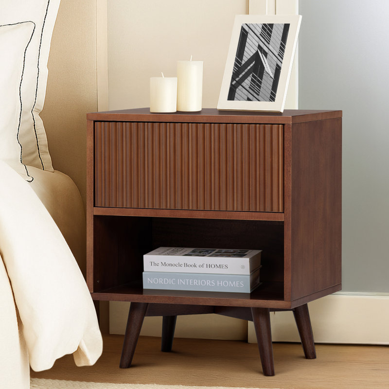 51cm W Solid Wood Bedside Table, Walnut