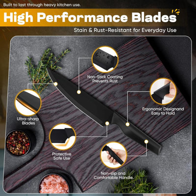 Ensemble de 15 couteaux de cuisine professionnels avec lames ultra-tranchantes, poignées ergonomiques antidérapantes, bloc auto-affûtant, lavable au lave-vaisselle et protège-doigts pour la précision et la sécurité