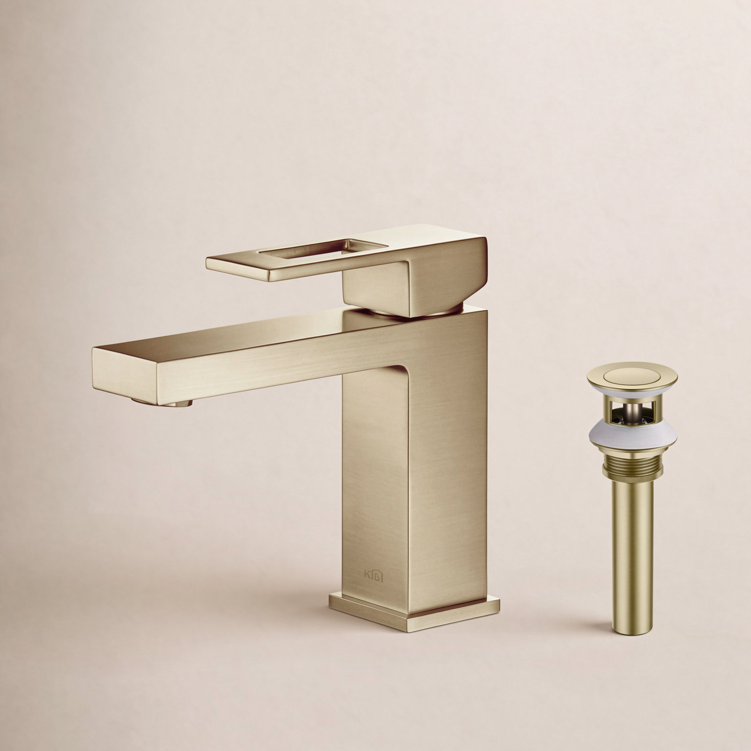 Cube Single-Hole Bathroom Faucet, Brushed Gold, Drain Assembly Included