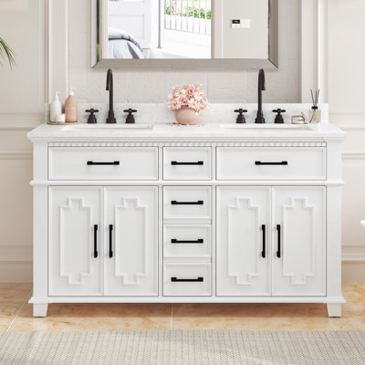 Ensemble de meuble-lavabo double 60 po avec plateau en pierre reconstituée Scarlett