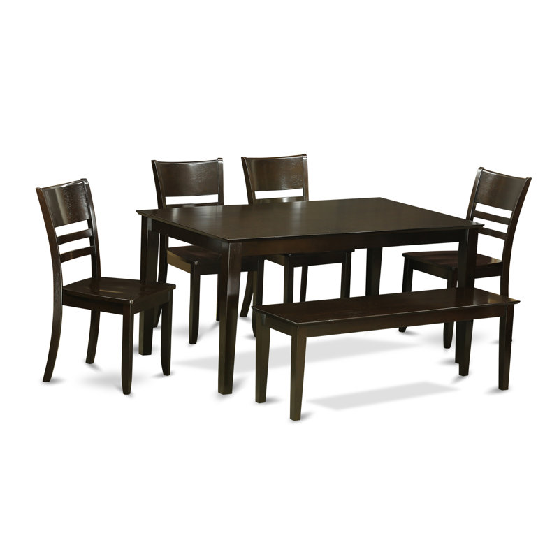 7 Piece Modern Dining Table Set Consist of a Rectangle Wooden Table and 6 Dining Room Chairs, 36x60 Inch, Cappuccino, No