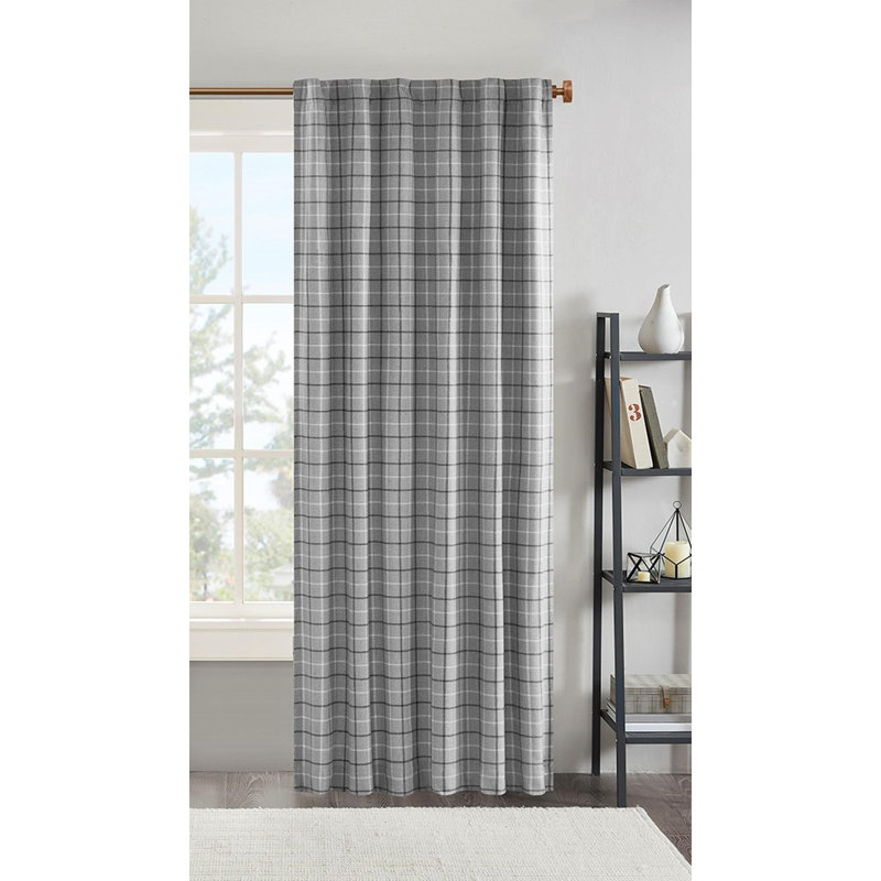 Panneau de rideau à passants et passe-tringle à carreaux avec doublure en molleton, Naturel, L 50 po x L 95 po