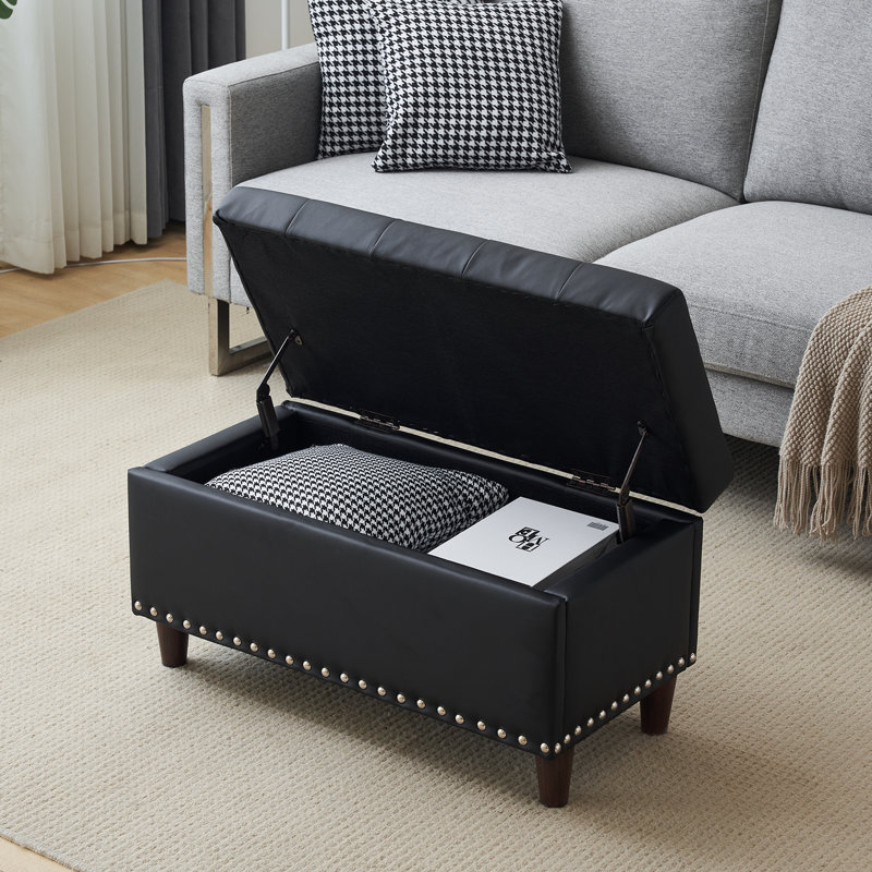 Repose-pieds en cuir Gagny, Similicuir noir