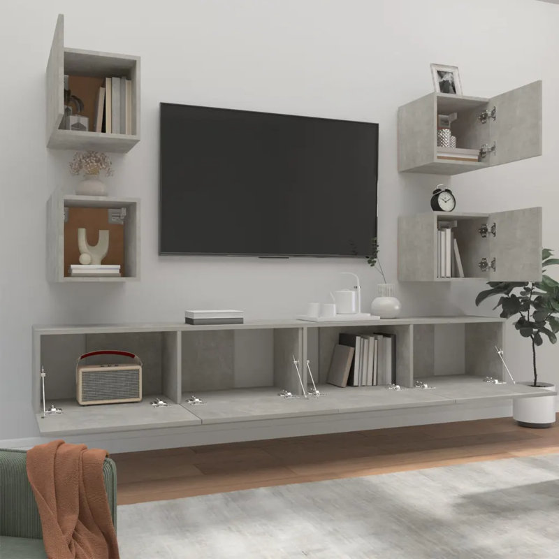 Latitude Run TV Stand Set, Concrete Grey, 100cm W x 30cm D x 30cm H