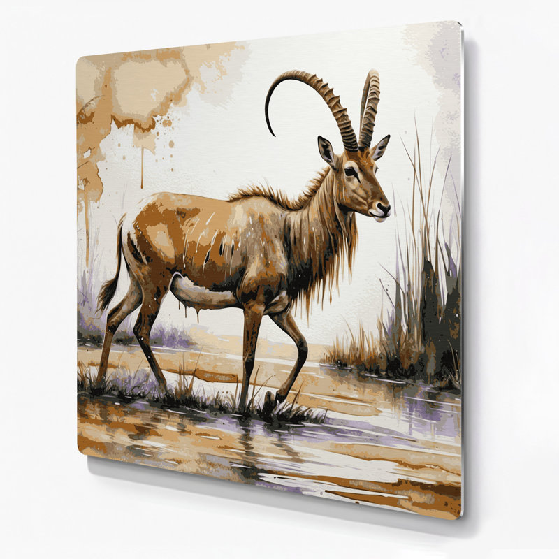 Faune, art mural en métal beige Sitatunga, H 12 po x l 12 po