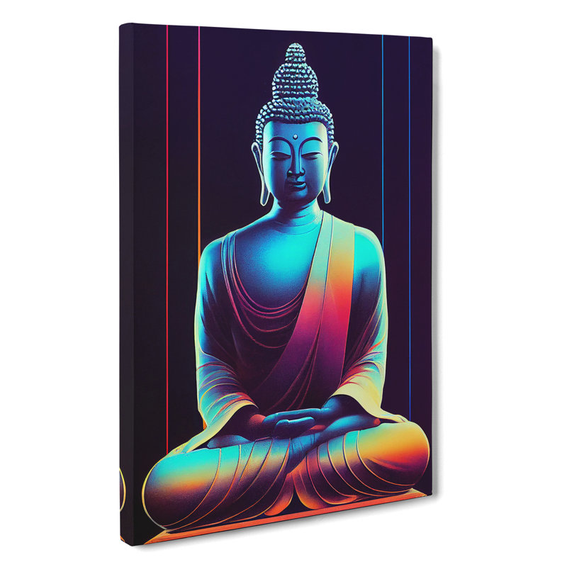 Buddha In Neon - Print, Wrapped Canvas, 50cm H x 35cm W x 3cm D, No Matte