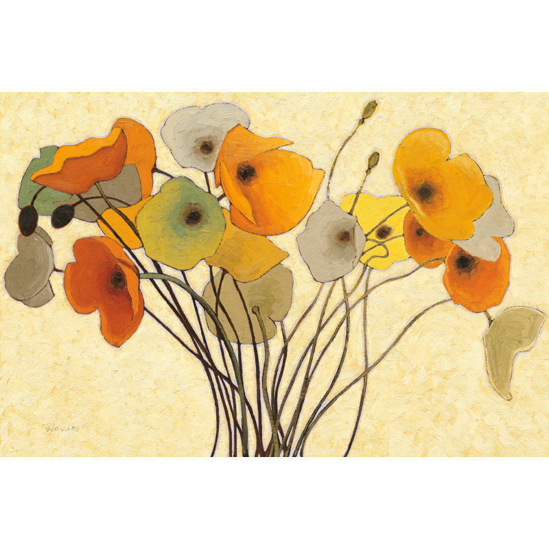 Pumpkin Poppies I by Shirley Novak - Wrapped Canvas Painting, 20cm H x 30cm W