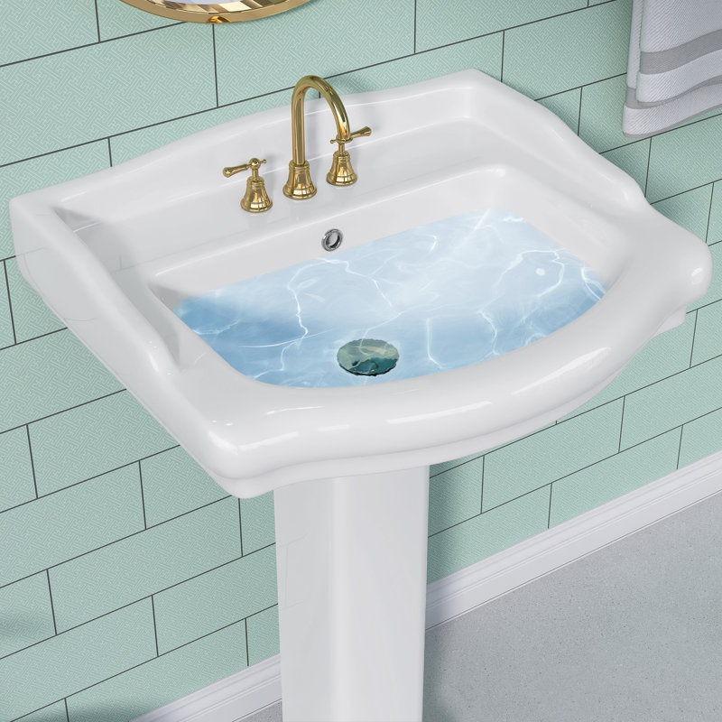 23" W X 19" D X 34" H Vitreous China Pedestal Sink Combo Rectangular Backsplash Bathroom Sink White Ceramic Vessel Basin Base with 3-Centerest Faucet Holes & 1 Overflow