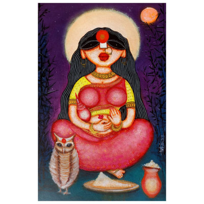 Goddess Lakshmi With Vahana | Acrylic On Paper | By Tuhin Rakshit