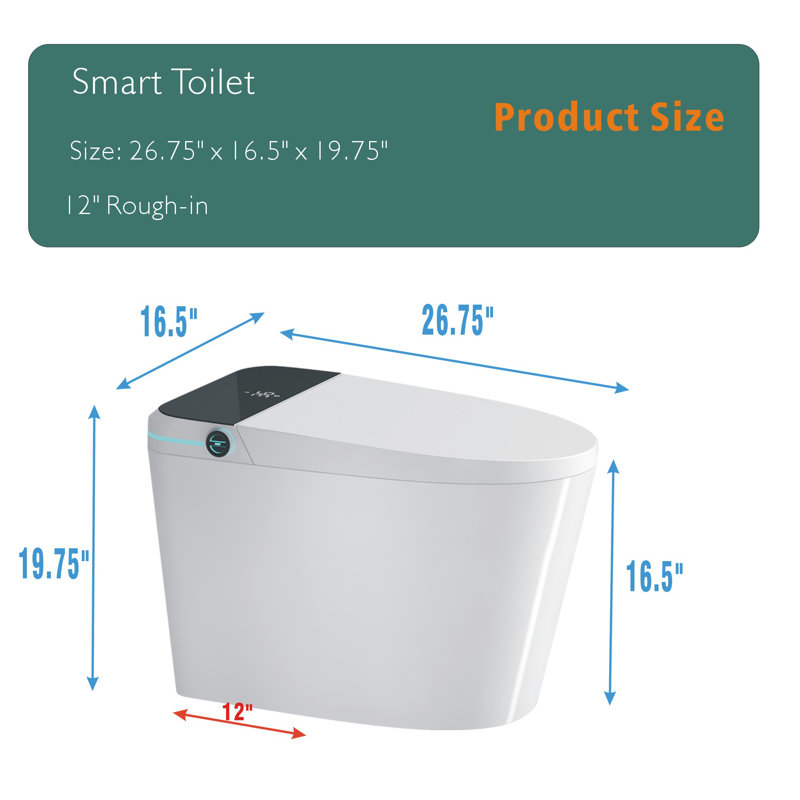 Modern Smart Toilet With Bidet Seat Built-In, Intelligent Toilet  Auto Open/Close Seat, Foot Sensor, LED Display,Night Light, Warm Water & Dryer