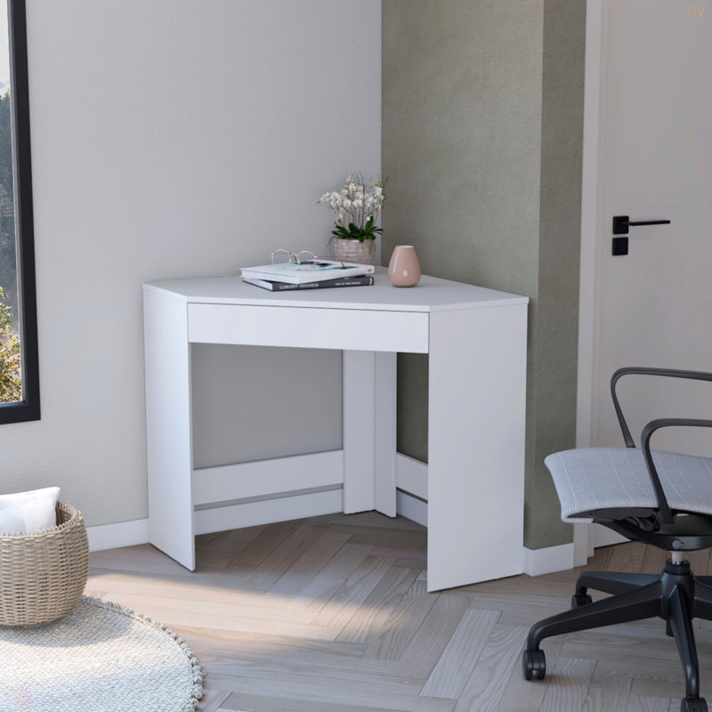 Bureau de coin blanc spacieux avec tiroir