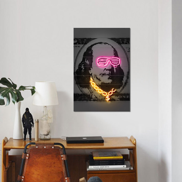 « franklin' », reproduction d’impression sur toile, H 48 po x l 32 po x P 1,5 po, Toile encadrée noire, Pas de tapis