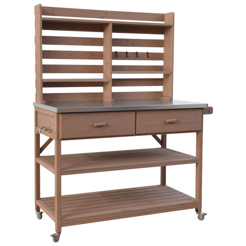 Banc de rempotage extérieur 64,9 "avec 2 tiroirs et rehausse supérieure, brun, Brun