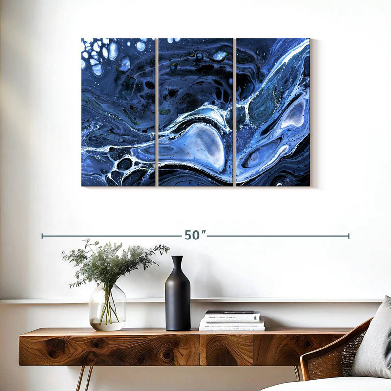 Avery Dark Blue Abstract, 24" H x 38" W