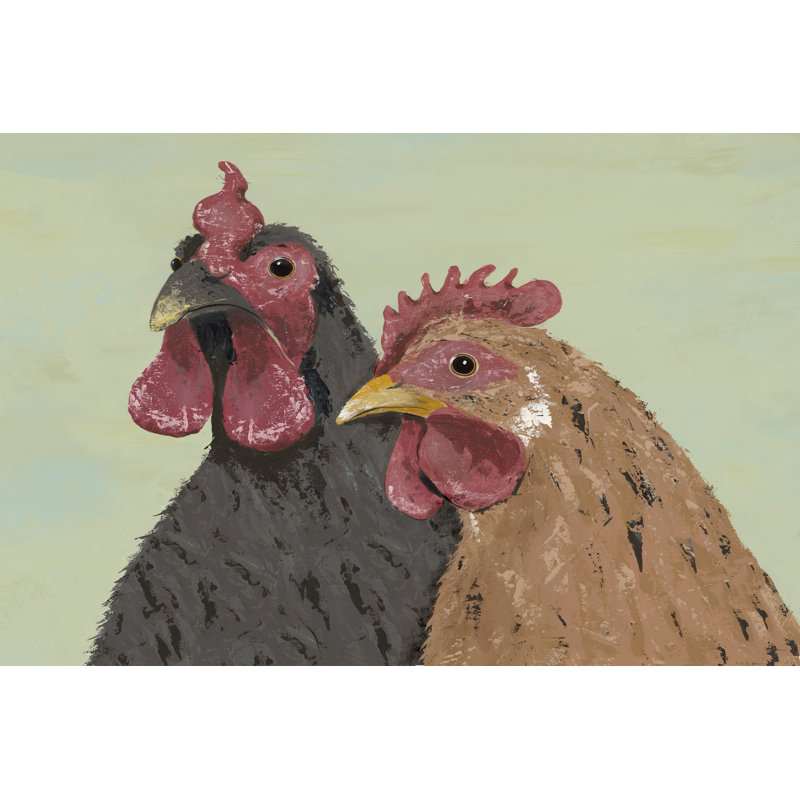 Four Roosters Brown Chickens -  Painting, 30 cm H x 46 cm W, Wrapped Canvas