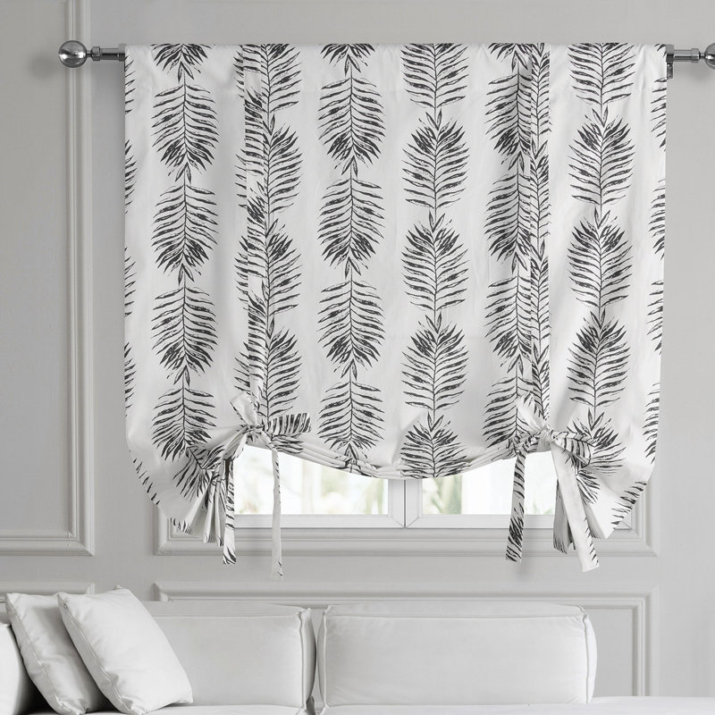 Sago Printed Cotton Room Darkening Tie-Up Window Shade, Black Ink