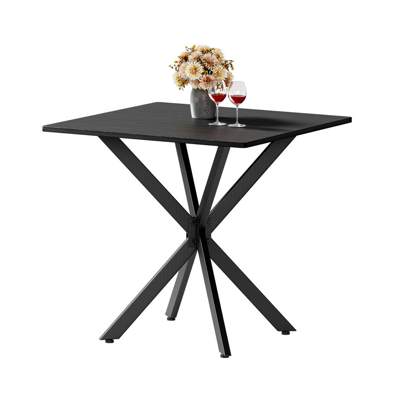 Rustic Square Side Table, X-Frame Metal Legs with Wood Grain Tabletop, Industrial Accent End Table for Living Room, Bedroom & Home Office, Balck, 31.5 x 31.5 x 29.5 Inches