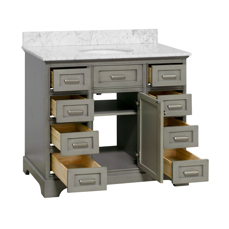 Ensemble de meuble-lavabo simple 42 po Meriline, Marbre de Carrare, Gris patiné