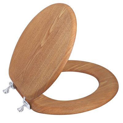 Wooden Toilet Seat Round with Metal Hinges
