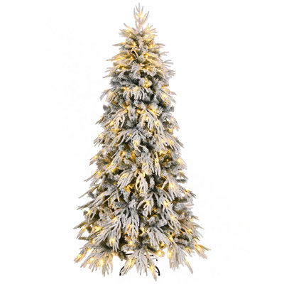 Slim Flocked Pre-lit Christmas Trees with PE&PVC Tips & Warm White LED Lights for Home, Corner, Narrow Place
