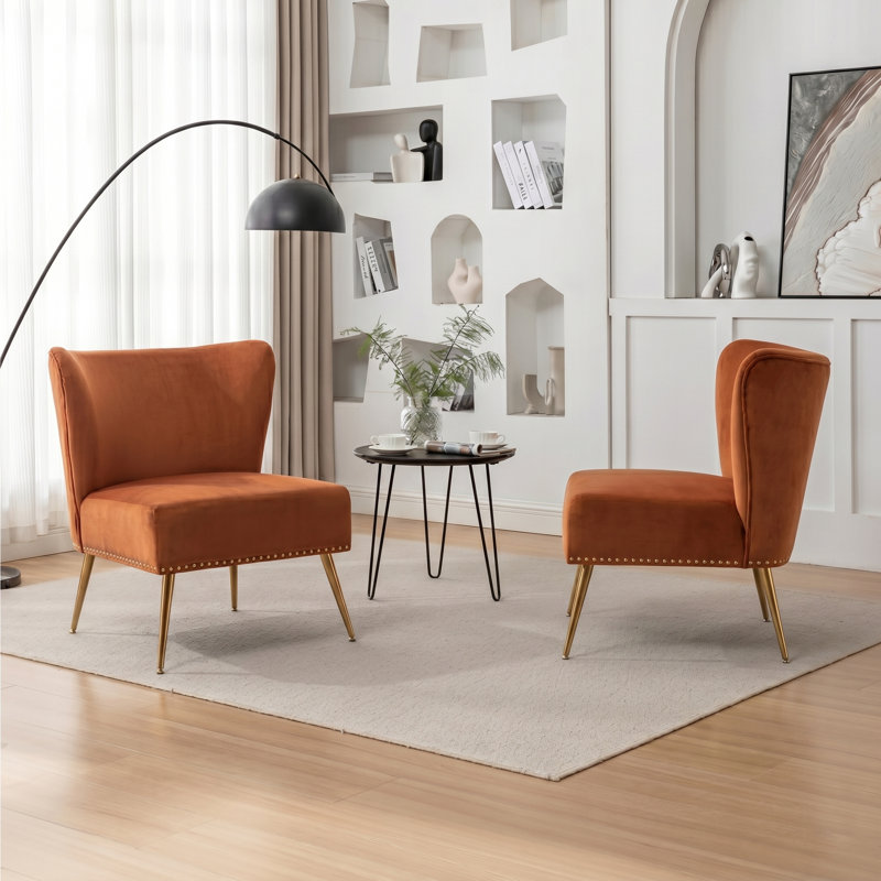Chaise rembourrée en velours, Orange