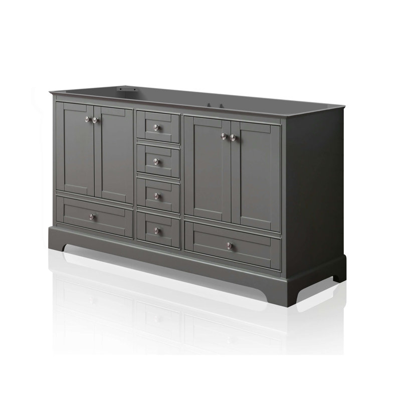 Audrey 60'' W Double Vanity, Carrara White, Brushed Nickel, Sapphire Gray