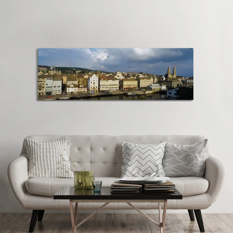 High Angle View Of A City, Grossmunster Cathedral, Zurich, Switzerland - Wrapped Canvas Panoramic Print