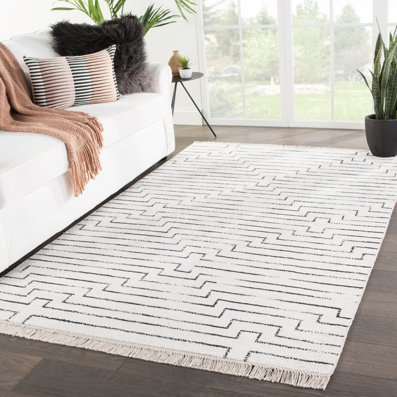 Tapis géométrique fait à la main gris / blanc Rowan, Rectangle 5 pi x 8 pi