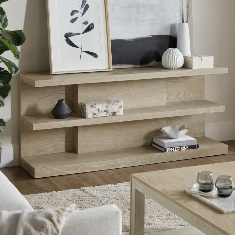 Beige Oak Veneer Transitional Console Table with Storage