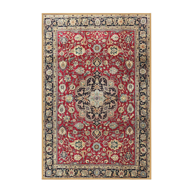 Beige oriental adamine/noir/rouge Tapis décoratif, Rectangle 8 pi x 10 pi