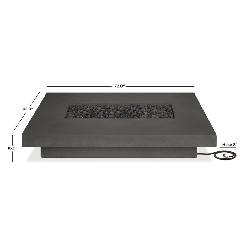 Cowden Rectangle Concrete Propane Smokeless Fire Pit Table, Carbon
