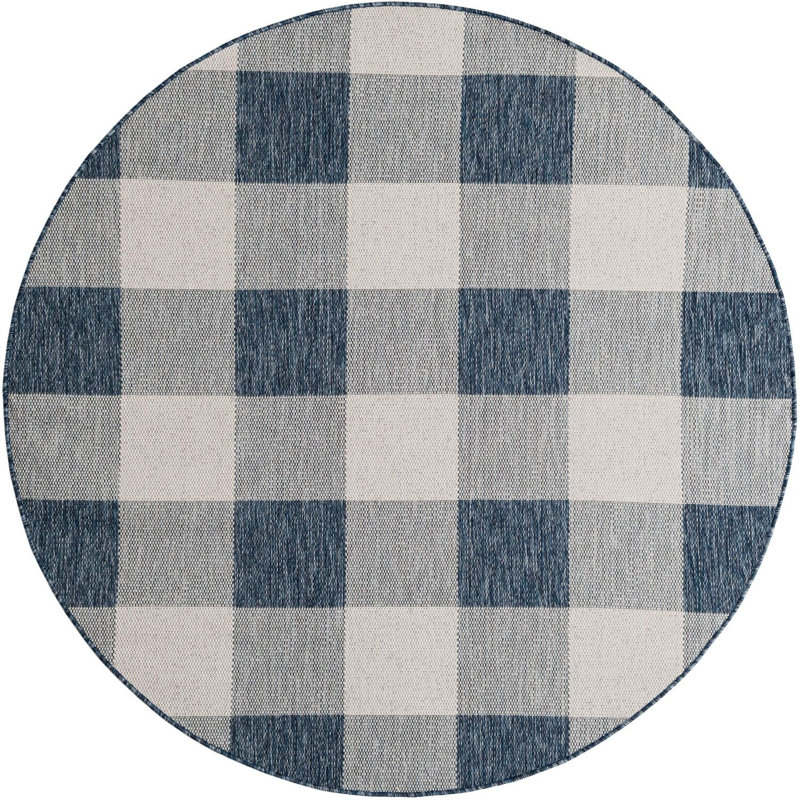 Tapis intérieur / extérieur bleu Borland, Rond 6 pi 1 po