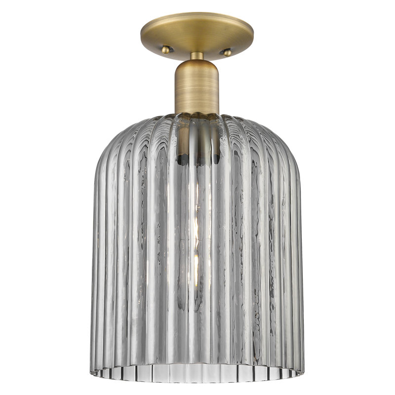 Plafonnier semi-encastré 1 lumière 8 "Downtown Urban - Alvarez, Laiton brossé, Gris fumée clair