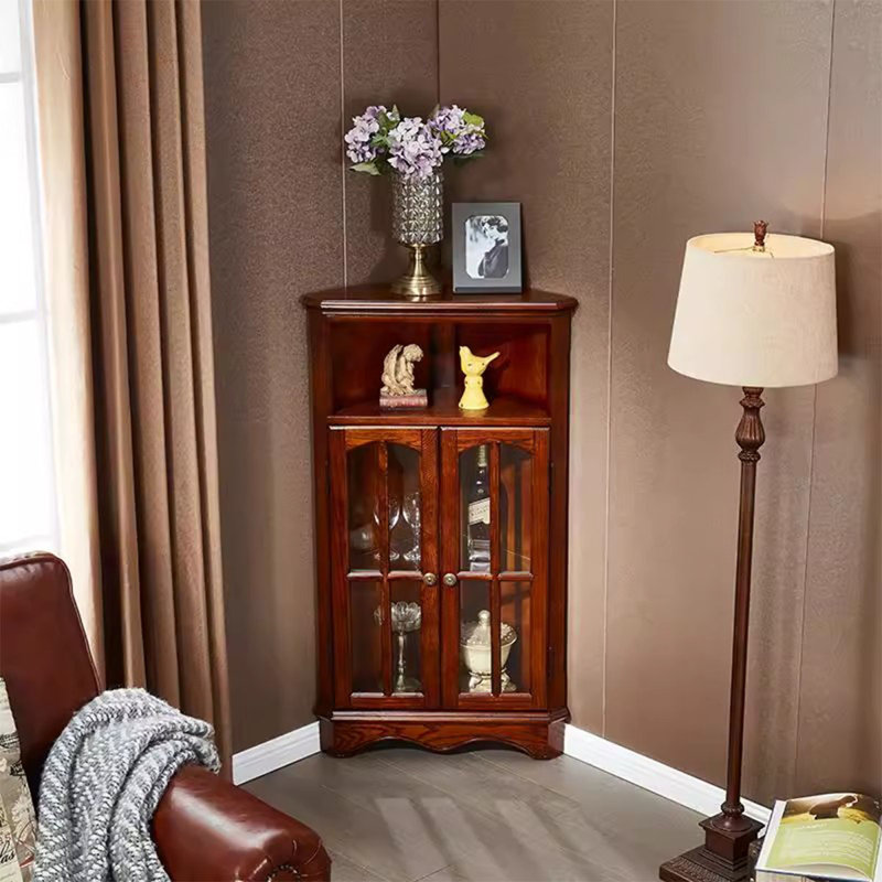 Armoire de coin en bois massif brun noisette