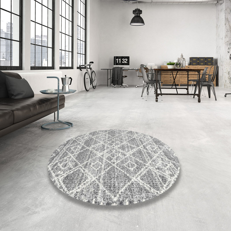 Tapis gris zone contemporaine, Rond 5 pi