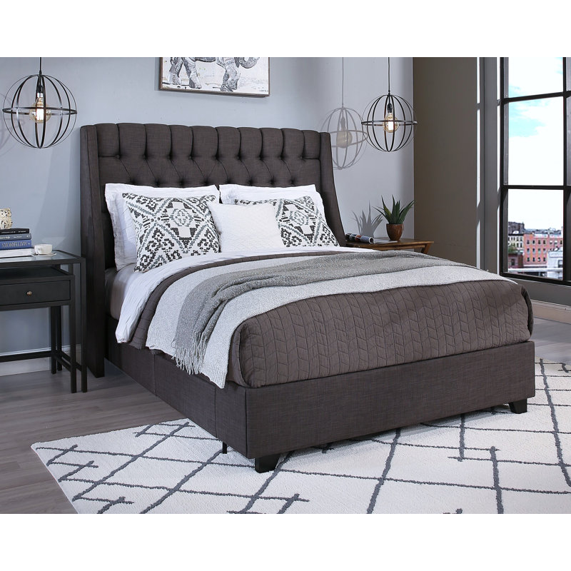Lit plateforme tapissier Alamar, 4, Grand, Gris