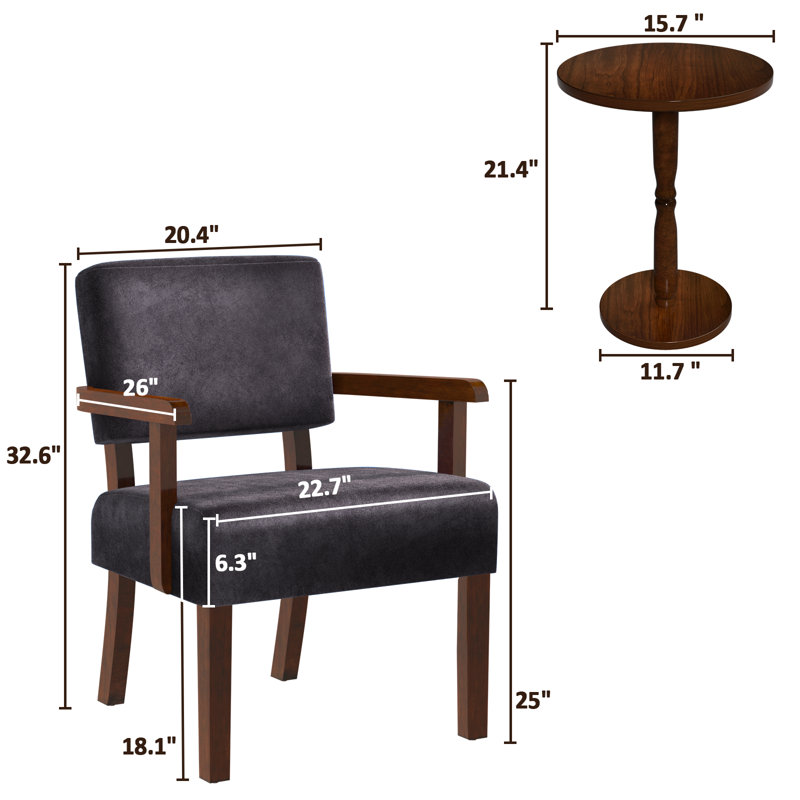 Fauteuil d'appoint 23 po en velours avec pieds en bois massif, Velours gris